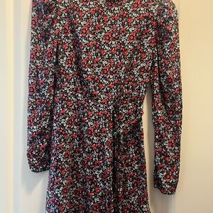 Topshop Red and Black Floral Long Sleeve Dress